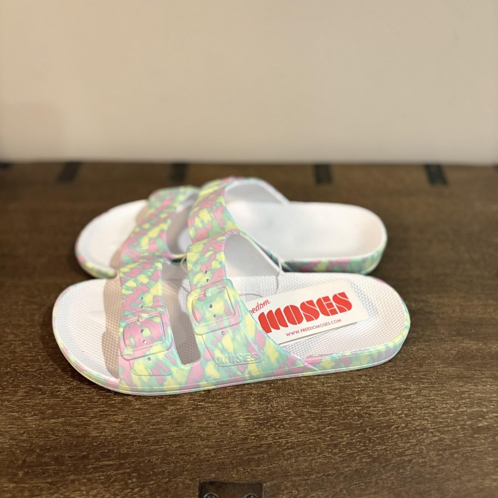 Freedom Moses Bahia Sandals Shoes Womens Size 10.5 Multicolor‎ Slide Tie Dye